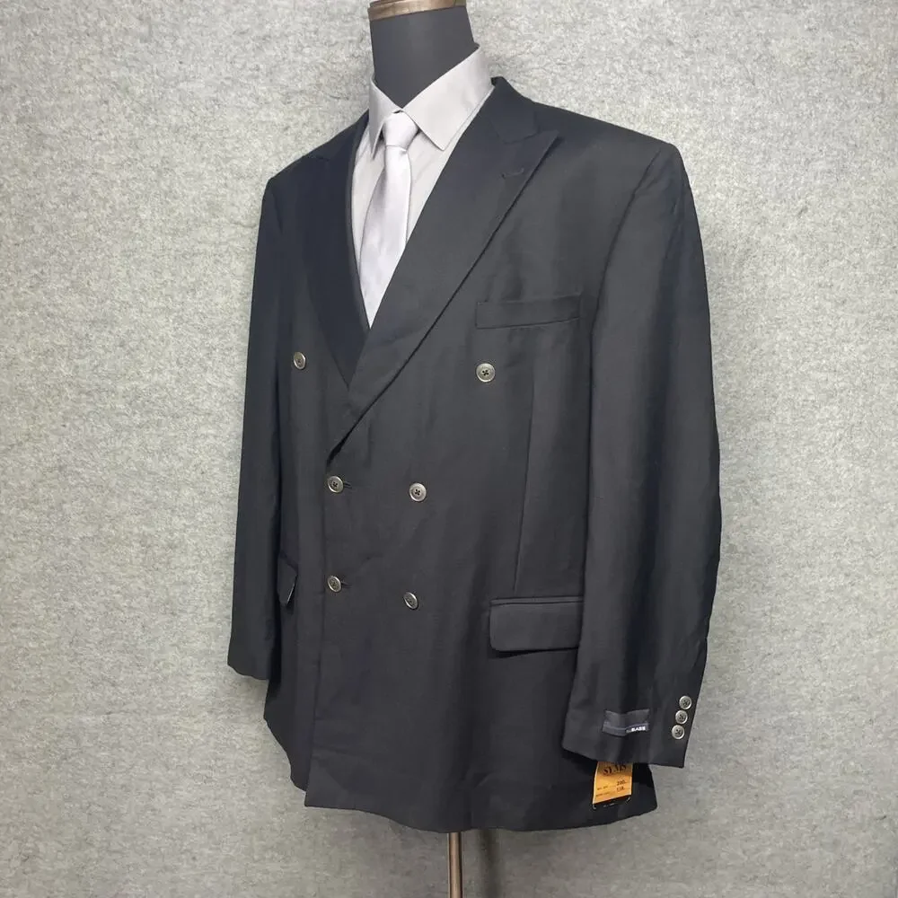 NWT Bill Blass 48L Black Double Breasted Wool Sport Coat Blazer